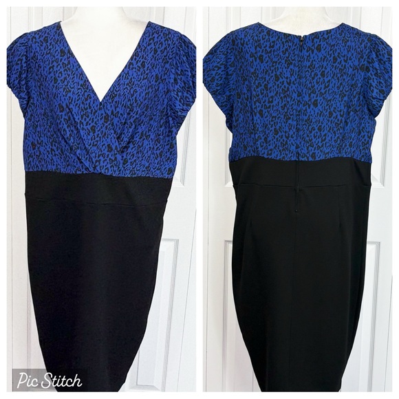 Torrid Royal Blue & Black Animal Print High Waist Pencil Sheath Dress 1X - Picture 1 of 16